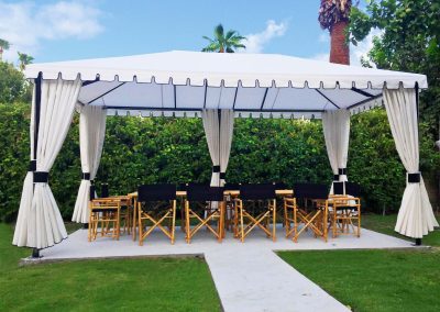 White free standing canopy with curtains