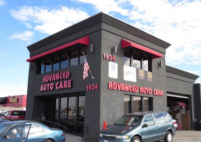 Red Commercial Window Awnings at Advanced Auto Care